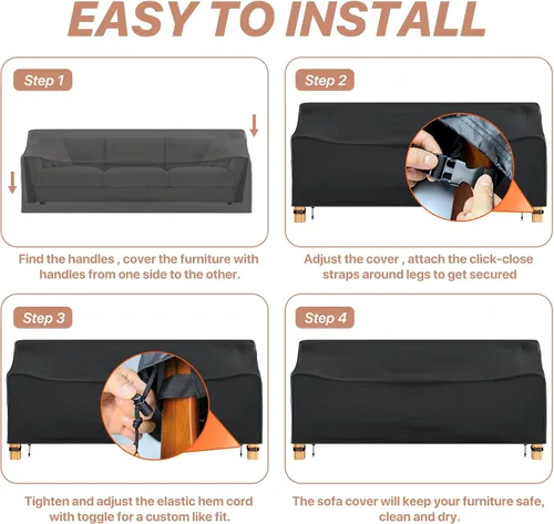 Vista 8 de Likorlove Funda para sofá de exterior impermeable, 152 cm de ancho x 86 cm de profundidad x 76 cm de alto, fundas para muebles de patio