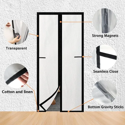 Vista 4 de Pantalla de puerta aislada, cortinas opacas magnéticas de tela gruesa, pantalla térmica de puerta de cierre automático, cortina de puerta