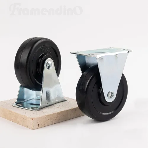 Vista 4 de Framendino, Paquete de 2 ruedas de goma fijas negras con placa superior rígida no giratoria para muebles de 3 pulgadas