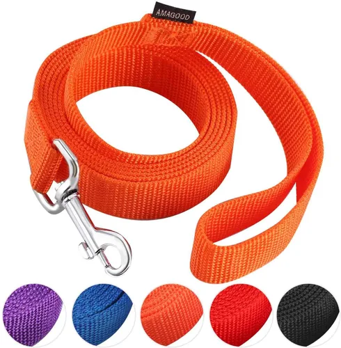Vista 42 de AMAGOOD 6 pies de correas para cachorros/perros, correa de estilo tradicional resistente con gancho de cuello fácil de usar, correa para perros Negro