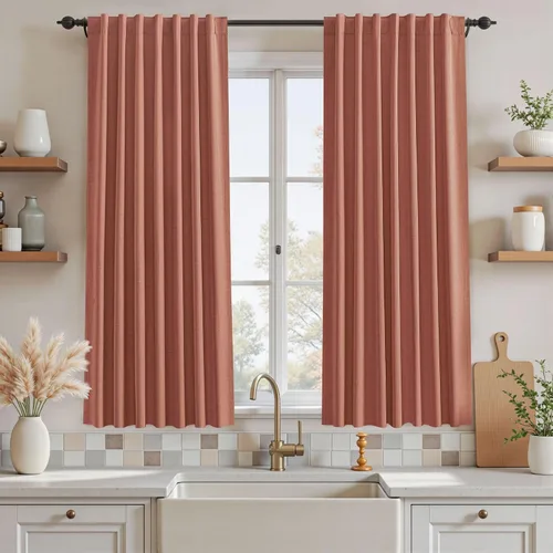 Vista 44 de UHITECH Cortinas opacas de 35 pulgadas de largo para sala de estar, 2 paneles, cortina opaca corta para cocina para ventanas pequeñas, cortinas