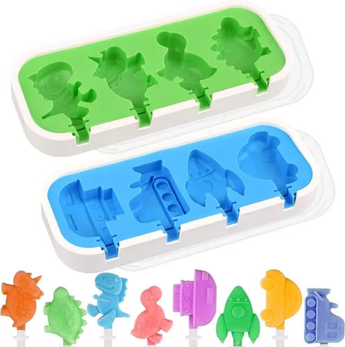 Vista 10 de WMKGG Juego de moldes de silicona para paletas, 2 piezas de moldes para helado con 50 palitos de madera para pastelitos, paletas de hielo, Azul