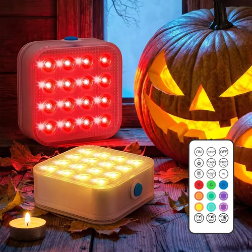 Vista 6 de Luces de calabaza recargables, luces Jack O Lantern de 16 colores, 1 paquete