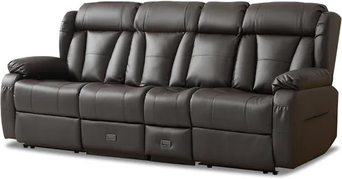 Vista 23 de Sofá biplaza reclinable manual de 110 pulgadas, sillón reclinable de 4 asientos con consola, mesa plegable y salidas integradas, sofá reclinable