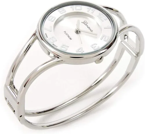 Vista 4 de STC Reloj de pulsera de metal de doble banda de metal de cara redonda de plata para mujer