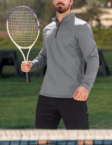 Vista 41 de MAGCOMSEN Sudadera de golf de manga larga con forro polar para hombre, con cremallera de 1/4, térmica, para correr