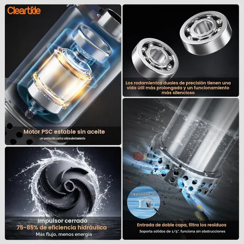 Vista 4 de Cleartide Bomba de sumidero de agua sumergible de acero inoxidable con interruptor de flotador, 1/2 HP, 3060 GPH ideal para piscina, patio, bodega