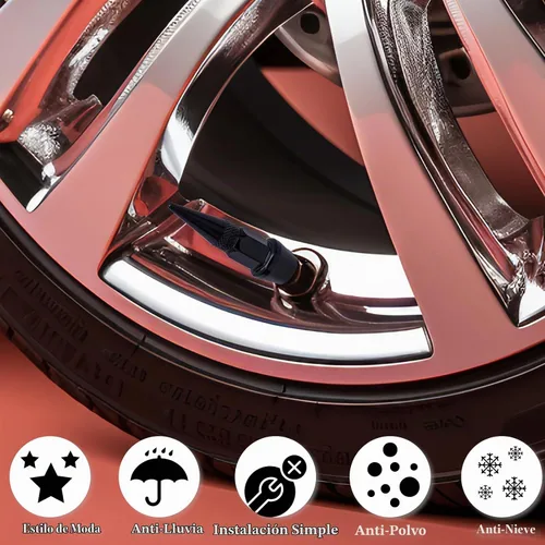 Vista 5 de 4 piezas de tapas de válvula de neumático con estilo púas, cubiertas de válvula de neumático universales de aleación de aluminio a prueba de polvo