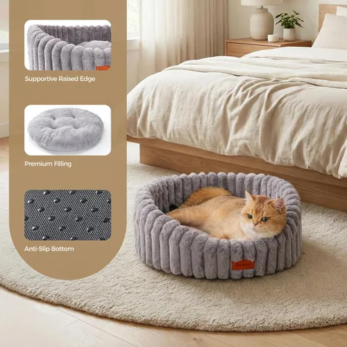 Vista 2 de Avont Cama para gatos de interior, esponjosa y lavable con borde elevado Gris