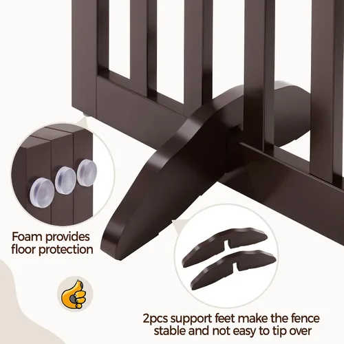 Vista 6 de Topeakmart Valla para perros para interiores de 36 pulgadas de alto, 3 paneles de puerta plegable de madera para mascotas con 2 pies de soporte