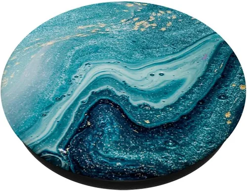 Vista 2 de PopSockets PopSockets de mármol turquesa con acento de color dorado PopGrip: agarre intercambiable para teléfonos y tabletas
