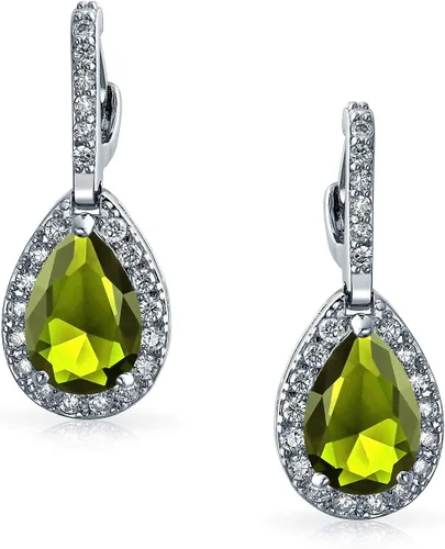 Vista 2 de Juego de joyas nupciales de 7 a 15 quilates, estilo vintage, halo de circonita cúbica AAA, circonita cúbica, aretes de gota a presión, lágrima