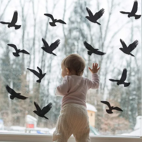 Vista 6 de Boao 20 calcomanías anticolisión para ventanas con forma de pájaro, calcomanías de ventana con forma de pájaro, adhesivos para personas y pájaros