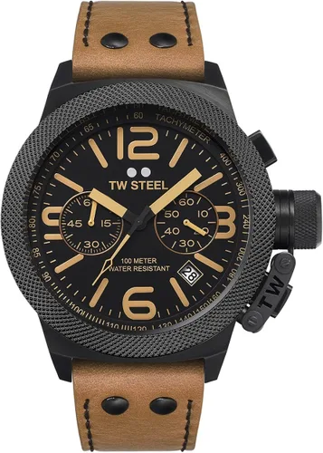 Vista 2 de TW Steel Canteen Leather Unisex Quartz Watch with Black Dial Analogue Display and Brown Leather Strap
