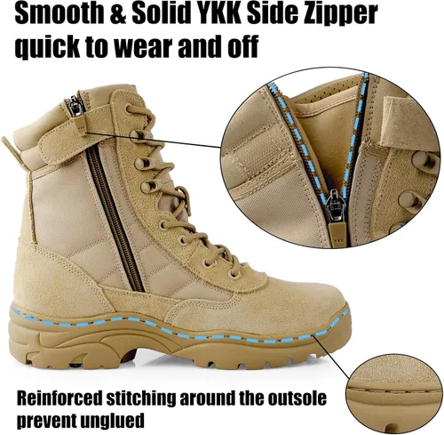 Vista 5 de QUNLON Botas militares tácticas para hombre, con cremallera lateral, ligeras, 8 pulgadas, botas de motocicleta de combate militar para trabajo