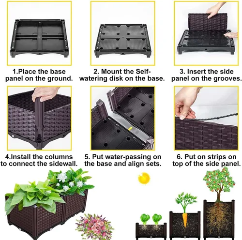 Vista 2 de YSUEFIJO Cama de jardín elevada para exteriores, camas elevadas para verduras, caja de maceta de plástico rectangular, cama de jardín elevada alta