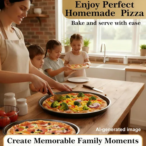Vista 6 de Sartén de pizza de 12 pulgadas para horno, 2 unidades, bandeja redonda de aluminio antiadherente de 1 pulgada de profundidad para hornear pizza