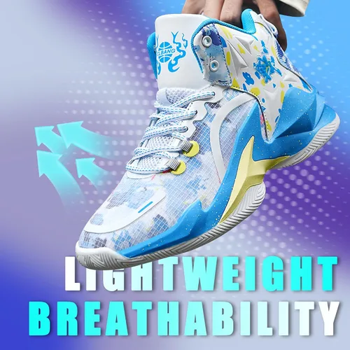 Vista 4 de Promenie Zapatos de baloncesto para hombre, antideslizantes, transpirables, para exteriores, zapatos de entrenamiento de graffiti de moda