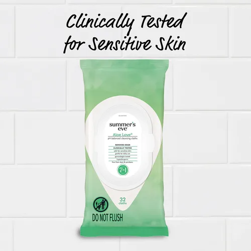 Vista 4 de Summer's Eve Toallitas femeninas, Aloe Love, toallitas vaginales con fórmula de agua micelar suave con pH equilibrado, cuidado femenino para ayudar