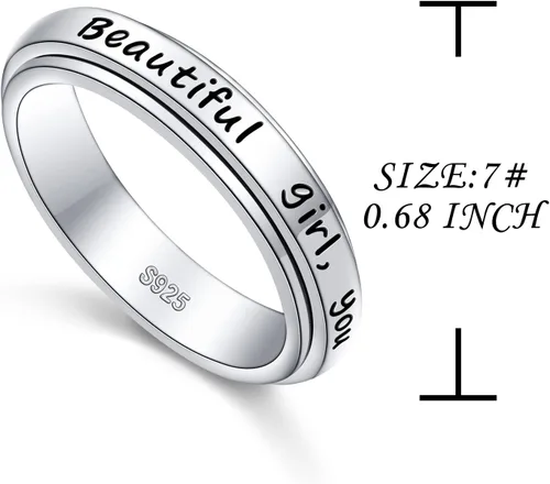 Vista 19 de Anillos giratorios de plata de ley S925 para ansiedad, preocupación, aliviar el aburrimiento, TDAH, autismo, banda para mujeres y adolescentes