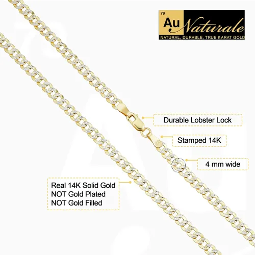 Vista 3 de Au Naturale Collar de cadena pavé de oro amarillo de 14 quilates de 0.157in para hombres y mujeres (20 o 24 pulgadas), Oro, No es una piedra preciosa