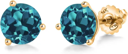 Vista 114 de Gem Stone King Aretes de Martini de oro amarillo de 14 quilates Aretes de tuerca de 3 puntas para mujeres y hombres Redondos de 0.236 pulgadas