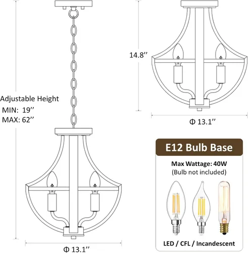 Vista 5 de Lámpara colgante moderna de granja de 13.1 pulgadas, luminaria de techo empotrada con 4 luces rústicas para interiores, candelabro vintage