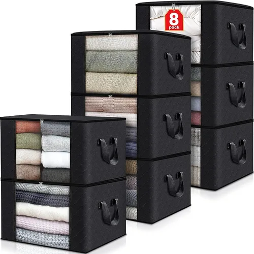 Vista 54 de Fab totes Paquete de 3 bolsas de almacenamiento plegables de tela gruesa, contenedores para organizar dormitorio, armario, ropa, edredón, Beige