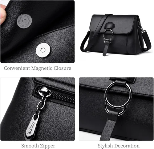Vista 5 de Bolso cruzado de cuero para mujer, con múltiples bolsillos, bolso de hombro, bolsos y bolsos de mano, bolso de mano, bolso de mano con asa superior