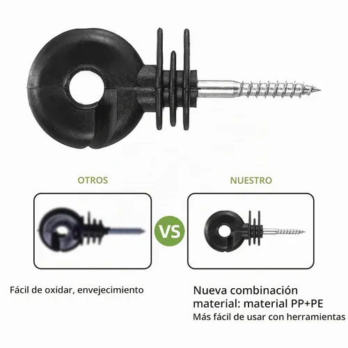 Vista 2 de 100 piezas de aislador eléctrico negro para valla con aislante de rosca, anillo de valla, poste de madera y 1 pieza de herramienta de zócalo