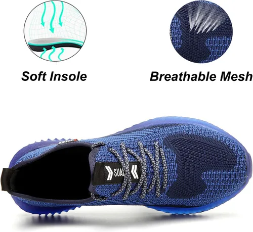 Vista 3 de SUADEX Zapatos de punta de acero para hombres y mujeres, zapatos de trabajo indestructibles, cómodos, ligeros, transpirables, de seguridad