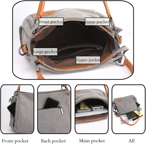 Vista 4 de ZiMing Womens Handbags Canvas Tote Bag Shoulder Bags Satchel Hobo Purse Casual Bag Ladies Daypack Crossbody Bag