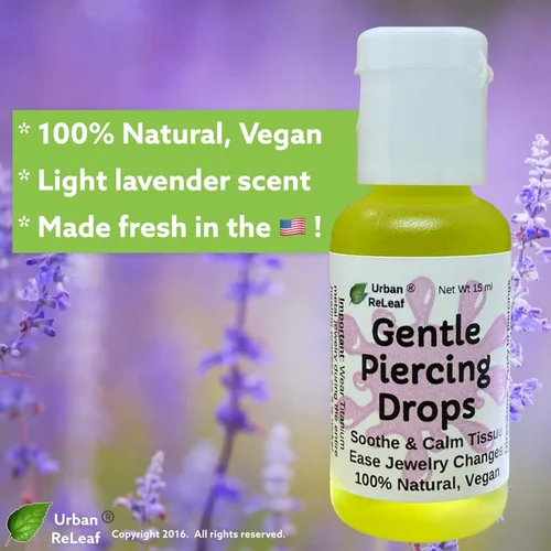 Vista 4 de Urban ReLeaf Gotas de perforación suaves: calma y calma el tejido, facilita los cambios de joyería, 100% natural, vegano. Perfecto para pieles