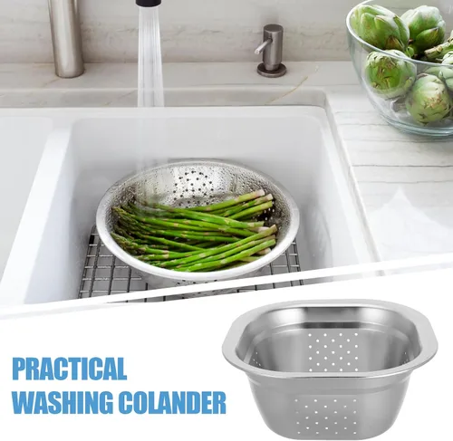 Vista 4 de VOSAREA Lavabo cuadrado de acero inoxidable, colador de metal, colador cuadrado de gran capacidad, para frutas, cocina, lavado de verduras