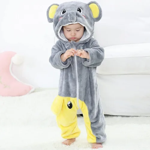 Vista 3 de Traje unisex de franela con capucha para bebé, diseño de animal