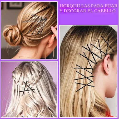 Vista 5 de Teenitor 300 horquillas para el cabello, color negro, 100 alfileres negros de 2 pulgadas, 2.75 pulgadas, 100 horquillas para el cabello para mujeres