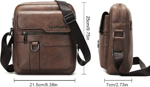 Vista 2 de Leathario Bolso cruzado de cuero para hombre bolso pequeño de mensajero para hombre bolso de hombro para hombre mochila de viaje paquete de trabajo