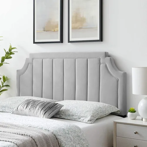 Vista 17 de Modway Alyona - Cabecera capitoné de terciopelo de alto rendimiento, color gris claro