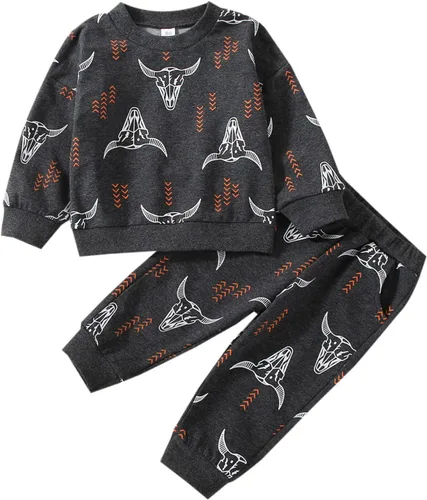 Vista 14 de Ropa para bebé niño, sudadera de manga larga con cuello redondo y estampado de vaca, pantalones largos para correr, otoño, invierno, traje