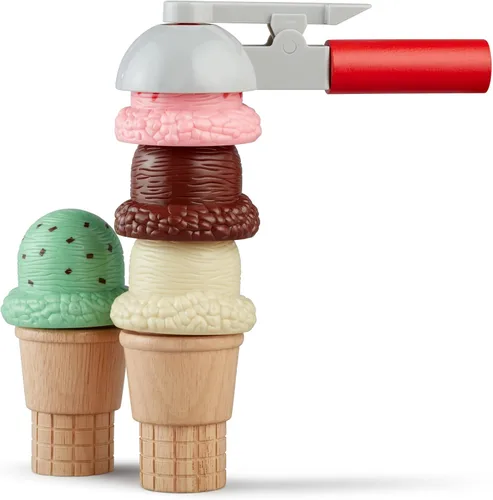 Vista 4 de Melissa & Doug Juego de helado Scoop and Stack, juguetes magnéticos de madera y accesorios de cocina, juguetes de aprendizaje preescolar para niñas
