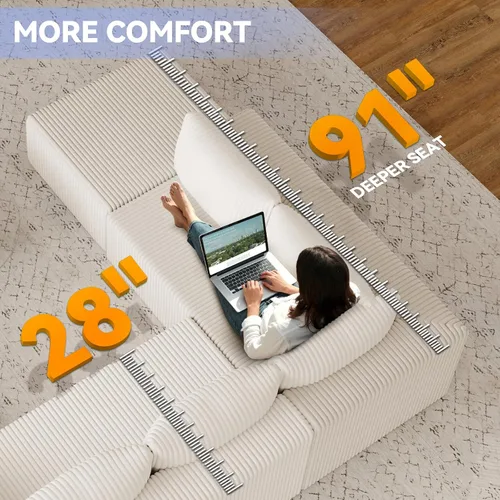 Vista 4 de Sofás deshuesados de 135 pulgadas para sala de estar, sofá nube en forma de L con diván de gran tamaño, sofá modular modular con asiento profundo