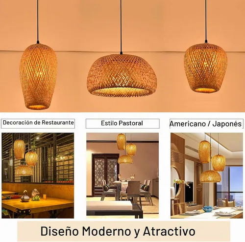 Vista 6 de Lámparas de Bambú, 3 Luces E26 E27 Candelabro Retro Rústico de Bambú Mimbre Ratán Lámpara Colgante de Techo para Sala de Estar Dormitorio Casa