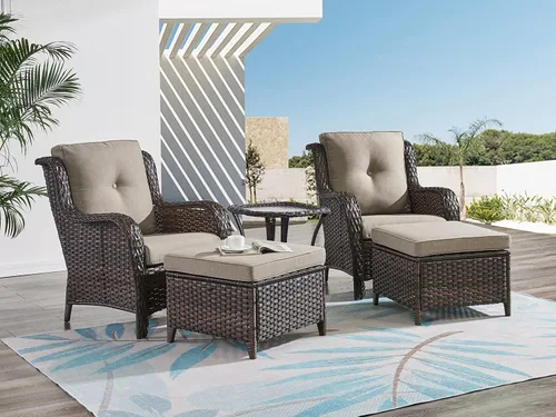 Vista 59 de HUMMUH Juego de 2 sillas de mimbre para patio, sillas de comedor de ratán de polietileno para exteriores, con cojines de asiento de 4 pulgadas