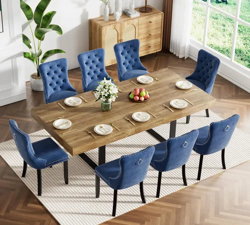 Vista 25 de Juego de mesa de comedor extensible marrón de 63 a 78.74 pulgadas para 4, juego de mesa de comedor de 5 piezas con 4 sillas tapizadas, mesa