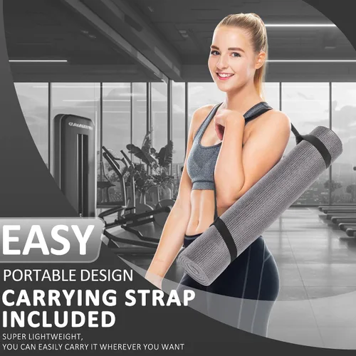 Vista 6 de Signature Fitness - Tapete de yoga multiusos de 0.25 pulgadas de grosor, alta densidad, sin desgarros, con correa y características ligeras para uso