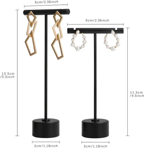 Vista 4 de GemeShou 2 aretes de metal negro con soporte en T, exhibición de joyería para espectáculo, soporte de aretes de barra en T, exhibición de fotografía