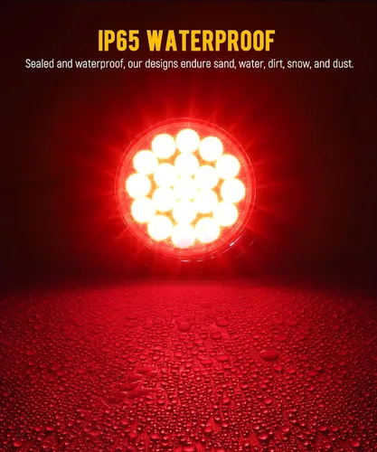 Vista 7 de Partsam Juego de 2 luces traseras redondas rojas de 4 pulgadas a luces estroboscópicas ámbar, 19 diodos con biseles cromados y coletas de cable de 3