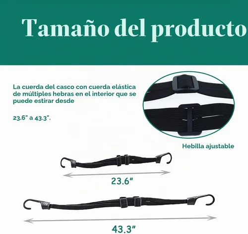 Vista 2 de Paquete de 2 cuerdas elásticas retráctiles para casco de motocicleta de 24 pulgadas, correa elástica retráctil con 2 ganchos (negro)