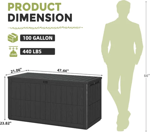 Vista 8 de Caja de almacenamiento para exteriores de 100 galones, con cerradura, impermeable, de resina, contenedor de almacenamiento para interiores