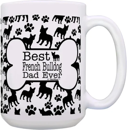 Vista 10 de ThisWear Dog Owner Gifts Best French Bulldog Dad Ever Paw Pattern Gift - Taza de café de cerámica de 11 onzas con mango y patrón de hueso